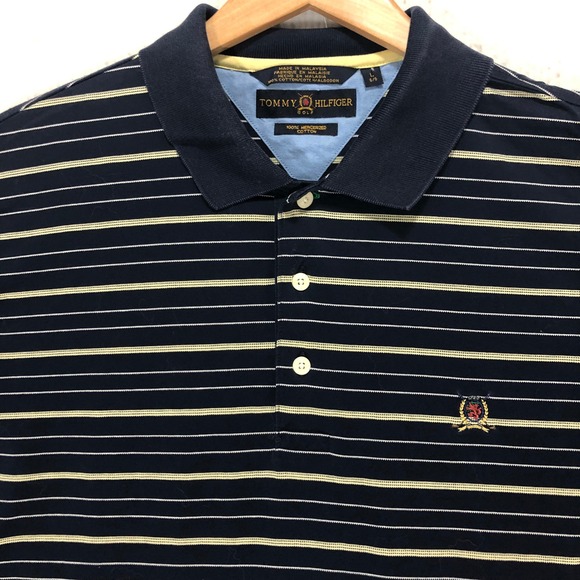 Tommy Hilfiger Other - Tommy Hilfiger Golf Mens Polo Shirt Navy Blue Striped Mercerized Cotton Large